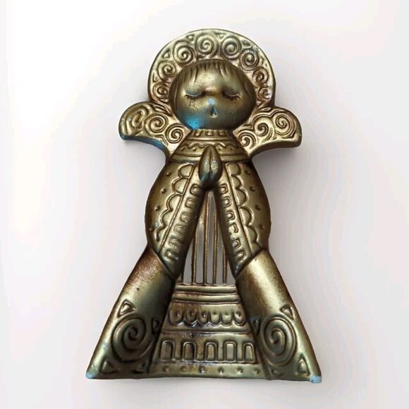 Angel Plaster Antiqued Gold Bronze Mantel Singing Praying Vintage - Picture 1 of 11